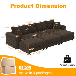 English Elm 102.4 Inch Plush Corduroy Cloud Sofa Deep Seat Four Person Convertible Lounge for Living Room Camel W1885S00344