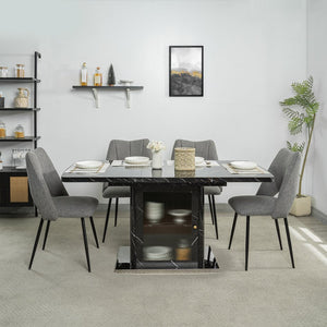 English Elm 47.24"-63"Modern Rectangle Dining Table with Extendable Top, Printed Marble Look, Sturdy Steel Base & Storage Black W757P331963
