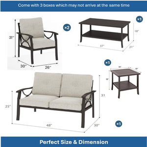 English Elm 5-piece Outdoor Steel Conversation Set with Thick Foam Cushions for Patio or Deck Beige B082S00121