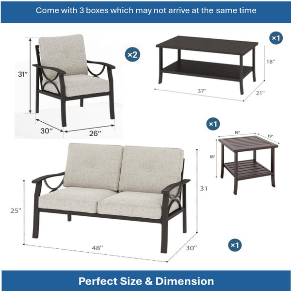 English Elm 5-piece Outdoor Steel Conversation Set with Thick Foam Cushions for Patio or Deck Beige B082S00121