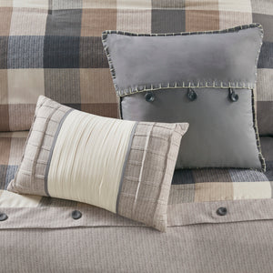 English Elm 7 Piece Herringbone Comforter Set - Cozy Buffalo Plaid Queen Ensemble With Decorative Pillows B03597190