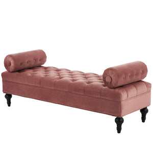 English Elm Modern Tufted Velvet Bench with Gourd Legs and Pillows for Bedroom Entryway Pink N761P335807H