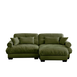 English Elm Over Size Modern Velvet Two-Seater Sofa With Ottoman, Chic Olive Green Design For Cozy Living Spaces W714S01105-GIGA