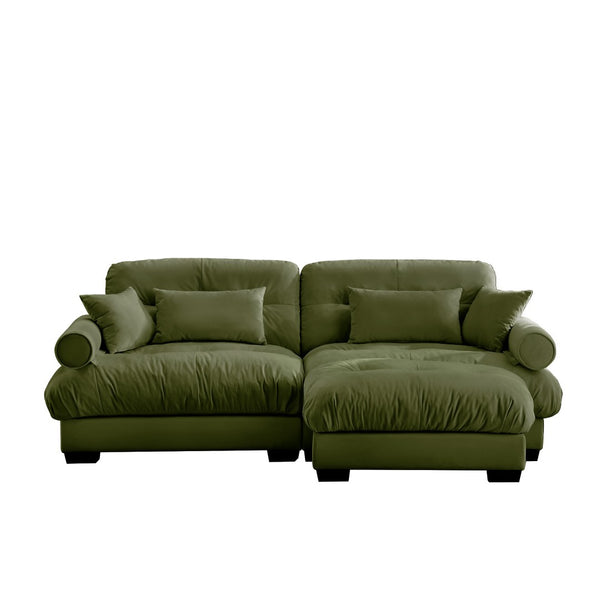 English Elm Over Size Modern Velvet Two-Seater Sofa With Ottoman, Chic Olive Green Design For Cozy Living Spaces W714S01105-GIGA