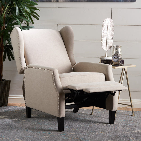 English Elm Christopher Knight Home® - Pushback Recliner Chair with Nailhead Trim and Wingback Design, Plush Fabric Comfort for Living Rooms Wheat 60760.00WHT