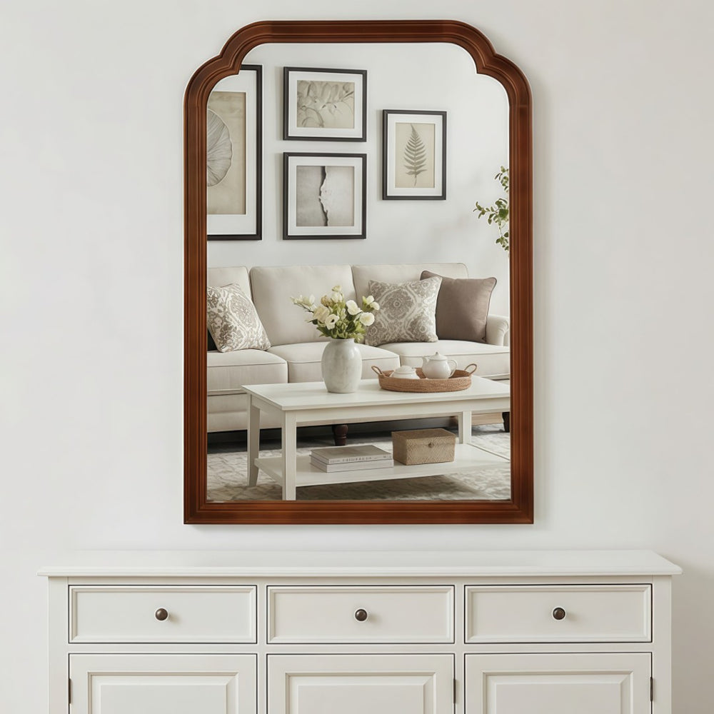 English Elm Black Walnut Solid Wood Framed Wall Mirror Artisan Grain Rounded Corners Bedroom Entryway W2203P455247