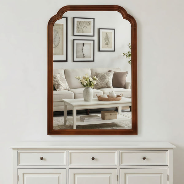 English Elm Black Walnut Solid Wood Framed Wall Mirror Artisan Grain Rounded Corners Bedroom Entryway W2203P455247