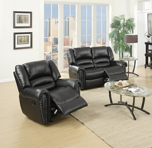 English Elm Modern Bonded Leather Loveseat and Glider Recliner Set with Nailhead Trim Living Room B011S02389