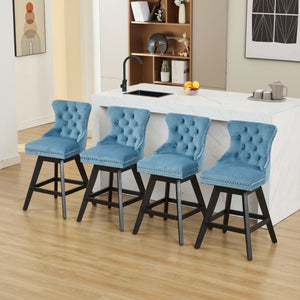 English Elm Swivel Velvet Barstools with Supportive Curved Back, Thick Foam & Spring Seat, 360° Rotation, Sturdy Wooden Frame Light Blue W1143P369089