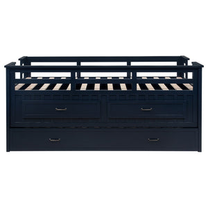 English Elm Starboard Twin Captain Bed with Trundle Storage Drawers and Guardrails for Kids B062S01453
