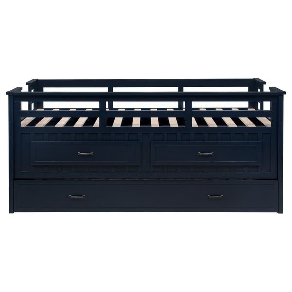 English Elm Starboard Twin Captain Bed with Trundle Storage Drawers and Guardrails for Kids B062S01453