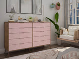 Manhattan Comfort Rockefeller Mid-Century Modern Dresser Nature and Rose  Pink 156GMC6