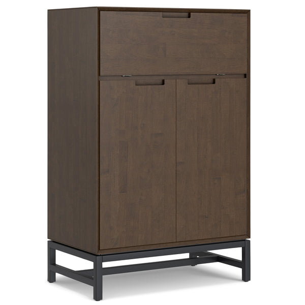 English Elm Banting Bar Cabinet Walnut Brown – Handcrafted Rubberwood & Metal Base, Wine Storage, Stemware Rack B136P362543