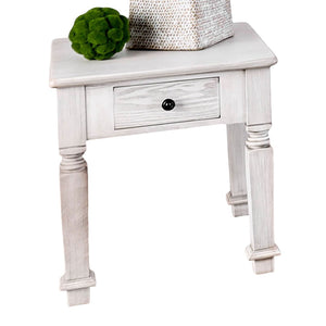English Elm Transitional Bold Round End Table with I-Shaped Legs and Lower Shelf for Stylish Storage and Decor Antique White 29 L x 29 W x 9 H B2741P357493