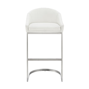 English Elm Ambrie 30" Bar Stool Brushed Stainless Steel with White Faux Leather, Cantilever Base, 250lb Capacity B2736P354388