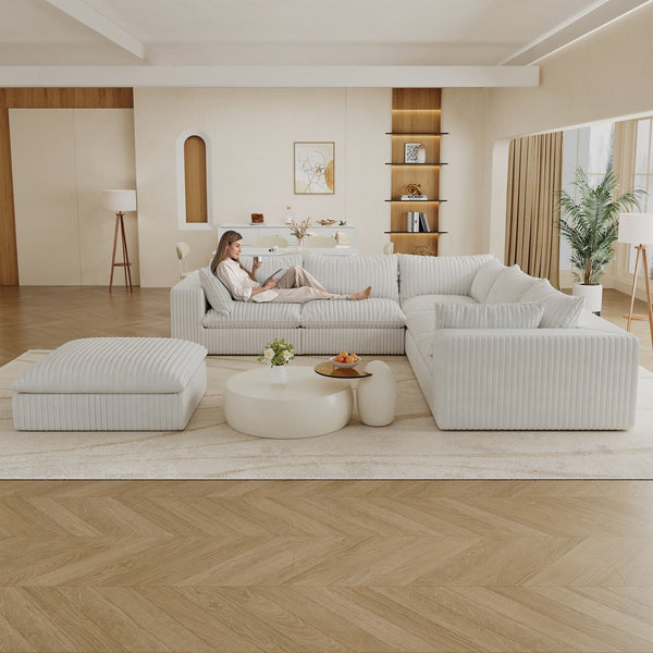 English Elm 118.2" Modular Cloud Sofa - Soft White Corduroy, Deep Comfort, No Assembly, Perfect For Any Space W2824S00097