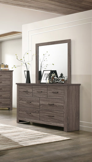 English Elm Natural Retro-Modern Wooden Dresser with Tapered Legs, Weathered Grey-Brown Finish & Black Grooves Natural 62 L x 21 W x 5 H B011P193966