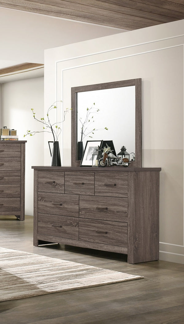 English Elm Natural Retro-Modern Wooden Dresser with Tapered Legs, Weathered Grey-Brown Finish & Black Grooves Natural 62 L x 21 W x 5 H B011P193966