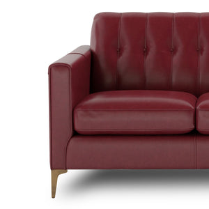 English Elm Mid-Century Tufted Leather Sofa with Brushed Rose Gold Legs, High-Resilience Foam & Durable Coil Support Red B193P200168
