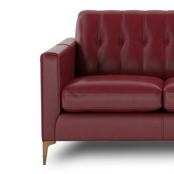 English Elm Mid-Century Tufted Leather Sofa with Brushed Rose Gold Legs, High-Resilience Foam & Durable Coil Support Red B193P200168