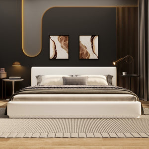 English Elm Soft White Upholstered King Bed with Padded Headboard for Modern Bedroom Comfort N769K420246A