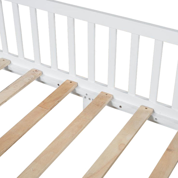 English Elm Wood Twin Size House Bed with Guardrail, Built-In LED Lights, Sturdy Pine Frame for Safe Sleep N709P177522K
