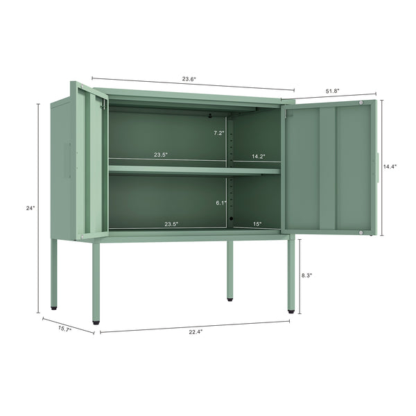 English Elm Ava Steel Accent Cabinet 24" — Contemporary Metal Storage with Adjustable Shelf, Slim Minimalist Design Sage Green B365P397880