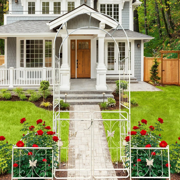 English Elm Metal Garden Arch Gate with Planter Stands Powder Coated Steel Rose Climbing Support W1586P243826