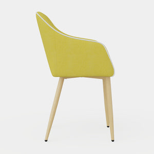 English Elm Dining Chairs Set of 2 Mid-Century Modern Upholstered Linen Side Chairs with Thick Foam Cushions, Wooden Legs and Armrests for Dining Room Comfort Yellow T3950P405212