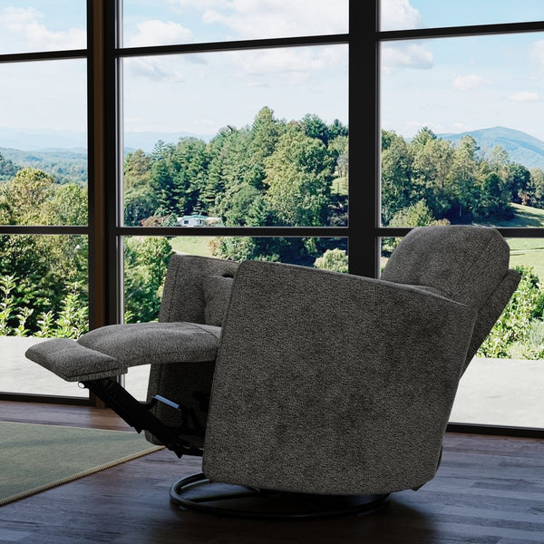 English Elm Global Swivel Recliner With Manual Footrest & Plush Pillows - Stylish Milan Graphite Comfort Seat B339P333960
