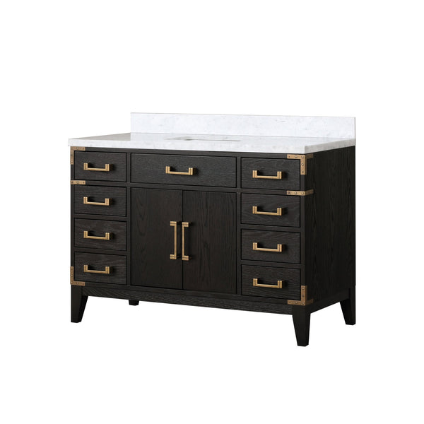 English Elm Black Oak Single Bath Vanity 48"W x 22"D with Carrara Marble Top, Solid Wood, Soft-Close Drawers, Storage B2731P260922
