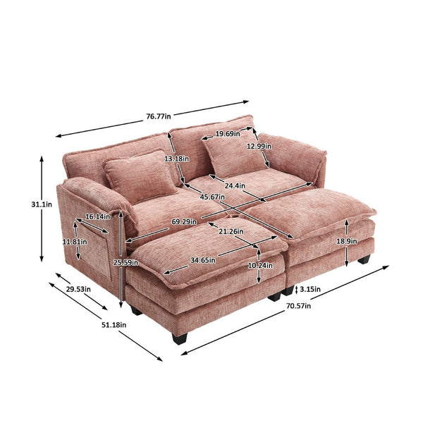 English Elm United Cozy Chenille Two-Seat Sofa With Detachable Armrests, Footstools, And Side Pockets For Comfort W1568S00139-GIGA