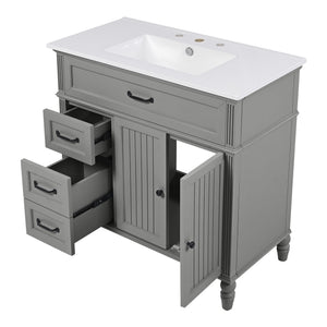 English Elm Christopher Knight Home® - 36" Bathroom Vanity with Sink - Freestanding Ceramic Top, Soft-Close Doors & Drawers, Robust Craftsmanship Grey N759P340019E