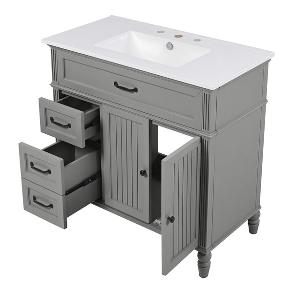 English Elm Christopher Knight Home® - 36" Bathroom Vanity with Sink - Freestanding Ceramic Top, Soft-Close Doors & Drawers, Robust Craftsmanship Grey N759P340019E
