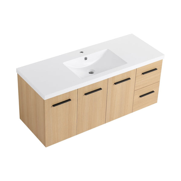 English Elm 48" Light Oak Wall Mounted Bathroom Vanity Modular Cabinet with Gel Coat Sink Top W3450S00088