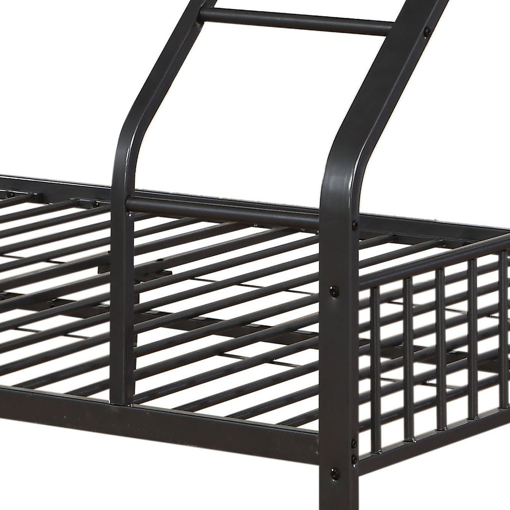 English Elm Gunmetal Twin XL/Queen Bunk Bed Solid Pine 13-Slat Support, Built-In Right Ladder, Space-Saving Rustic Finish B062S00468