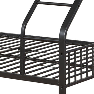 English Elm Gunmetal Twin XL/Queen Bunk Bed Solid Pine 13-Slat Support, Built-In Right Ladder, Space-Saving Rustic Finish B062S00468