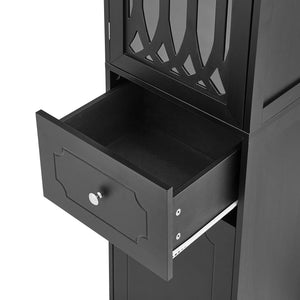 English Elm Tall Bathroom Cabinet Slim Freestanding Storage with Drawer & Doors, Adjustable Shelves, MDF Build Black WF289427AAB