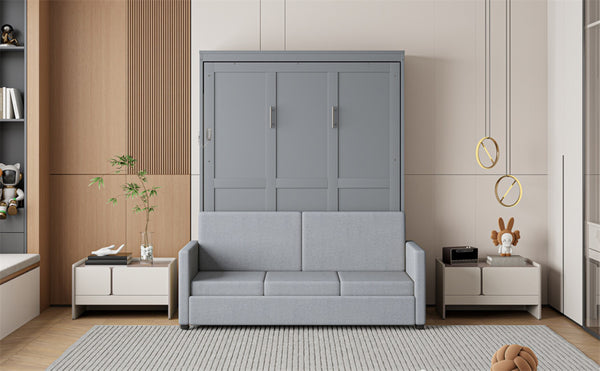 English Elm Full Size Murphy Wall Bed with Integrated Linen Sofa for Studio or Guest Room Gray LP000890AAE-1