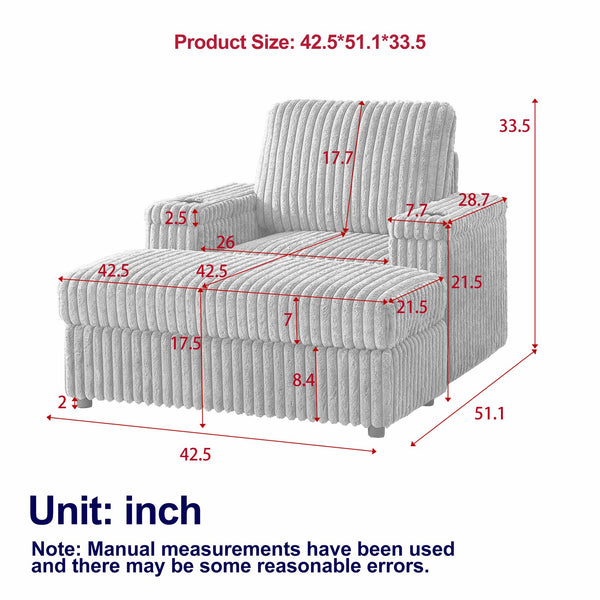 English Elm 42.5-inch corduroy single recliner with cup holder, storage ottoman, plush back pillow for lounging Green W834P375120