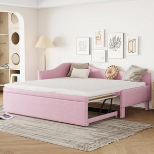 English Elm Twin Upholstered L-Shaped Daybed with Pop-Up Trundle, Space-Saving Guest Bed with Slats Kit and 400lb Capacity Pink SF000193AAH