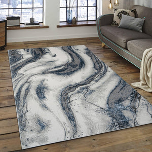 English Elm "Ziv" Ziv Luxury Area Rug - Elegant Blue & Grey Abstract Design For Modern Living Spaces, Durable Comfort B030P216130