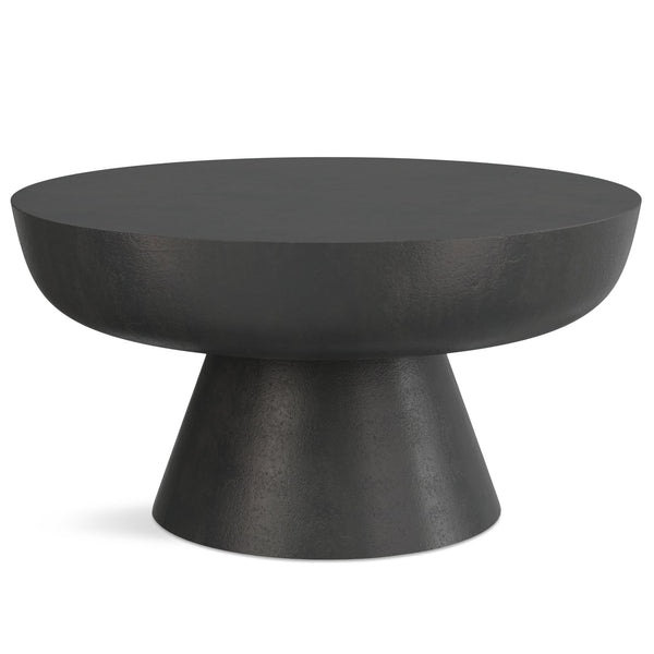 English Elm Charmaine Handcrafted 30" Round Pedestal Coffee Table in Black Nickel Finish — Durable Cast Aluminum Design B136P239031