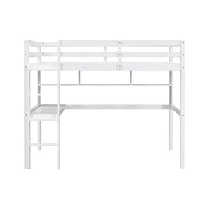 English Elm Twin Loft Bed with Built-In Desk and Bookcase, Pine Frame, Safety Guardrail, Ladder for Study Space White W504P181854