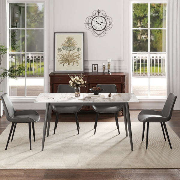 English Elm 62.99" Modern Artificial Stone Dining Table For 6 - Sleek White Top With Dark Grey Metal Legs W1535S00505