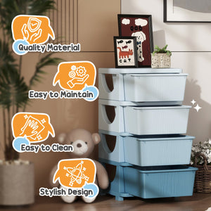 English Elm Qaba 4 Tier Kids Storage Unit with Removable 16L Drawers, Compact Toy Organizer for Toddlers Blue W2225P229206