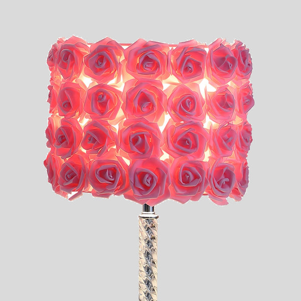 English Elm 18.25" Pink Roses in Bloom Table Lamp - Twisted Clear Acrylic Stem, Chrome Base, Drum Shade Elegance B072116324