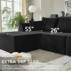 English Elm Modular U-shaped Sectional with Memory Foam Chenille Deep Seat Cloud Lounge Sofa Black W5638S00001