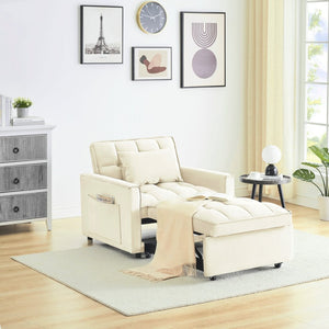 English Elm Sofa Convertible Sleeper Chair with Adjustable Back and Serpentine Spring Support Creamy White W2564P462075