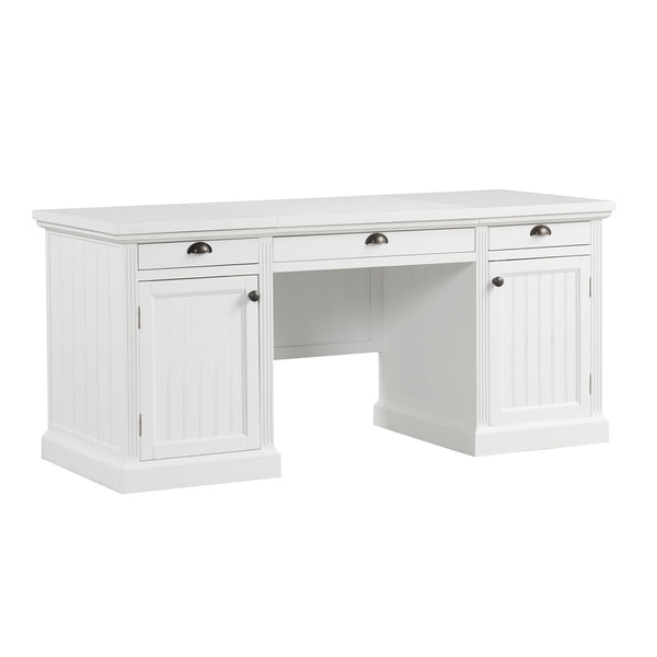 English Elm 67''Modern Executive Desk with 3 Drawers & 2 Cabinets, Spacious White MDF Workstation with Adjustable Shelves and Chic Vertical Edge Design for Home Office N751S211942K